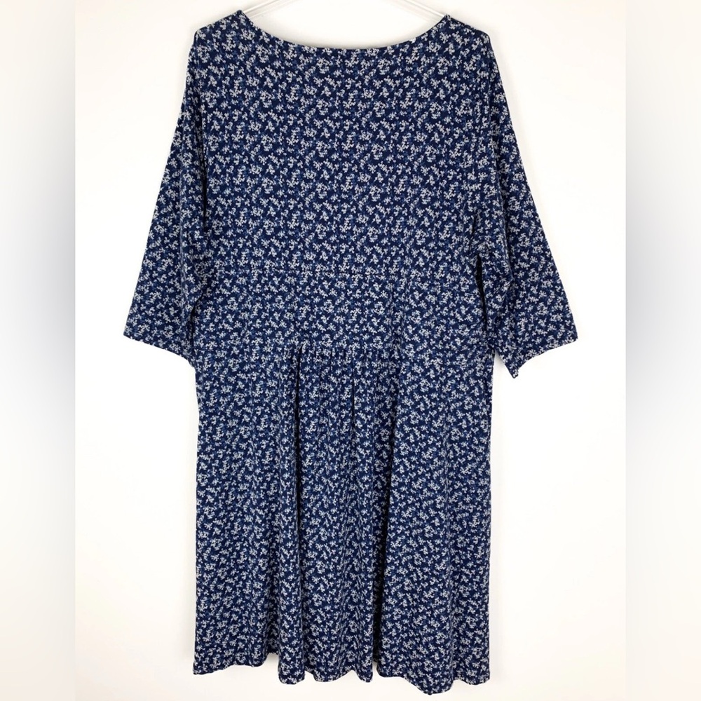 Lands' End Women's 3X 24W-26W Floral Print Jersey Knit Dress Blue 3/4 Sleeve